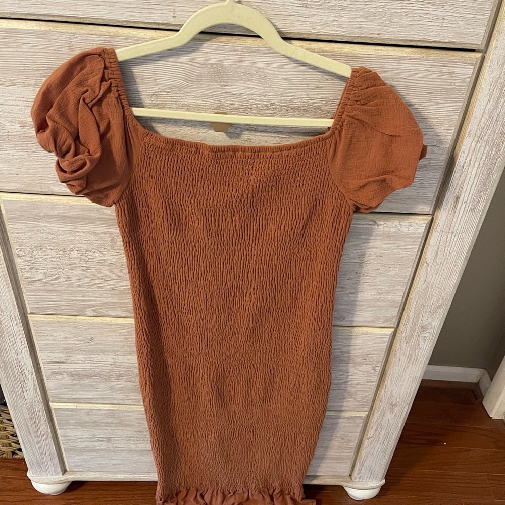 Baltic Born Rust Puff Sleeve Mini Dress